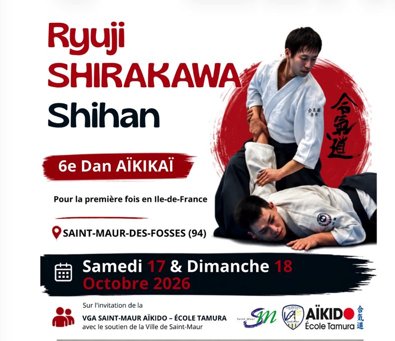Affiche du stage Ryuji Shirakawa Shihan des 17 et 18 octobre 2026 à Saint-Maur-des-Fossés